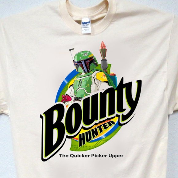 STAR WARS BOBA FETT BOUNTY HUNTER THE QUICKER PICKER UPPER MENS IVORY TEE T-1669 - Picture 1 of 3